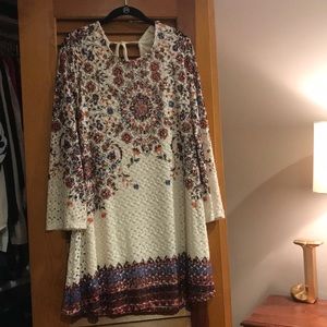 Xhiliration Bell sleeve eyelet lace dress